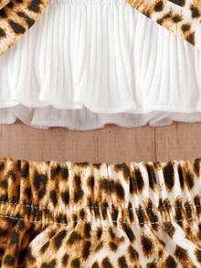 Bebé Conjunto de top de tirantes y shorts con estampado de leopardo con lazo delantero - Multicolor - Ver 5