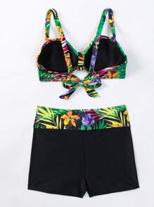 熱帶圖案抽繩比基尼泳裝 - 彩色 - 查看 2