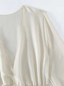 Solid Drawstring Side Ruched Side Cover Up Romper - Beige - View 7