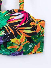熱帶圖案抽繩比基尼泳裝 - 彩色 - 查看 5