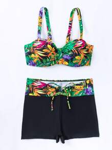 熱帶圖案抽繩比基尼泳裝 - 彩色 - 查看 6