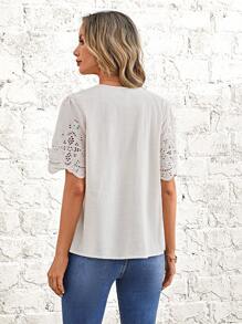 EMERY ROSE Áo sơ mi nữ Sò điệp Tranh thêu màu trơn Boho - trắng - Xem 2