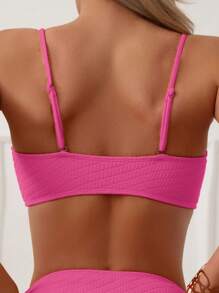 SHEIN Swim 素色高腰比基尼泳裝 - 玫紅色 - 查看 4