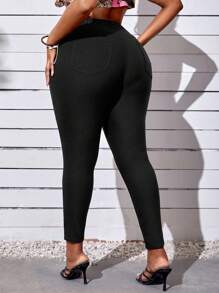 Celure 大碼純色高腰緊身褲 - 黑色 - 查看 1