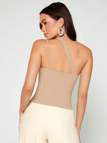 SHEIN BAE Áo dệt kim có gân cắt một bên vai, đi ra ngoài - Màu be - Xem 2