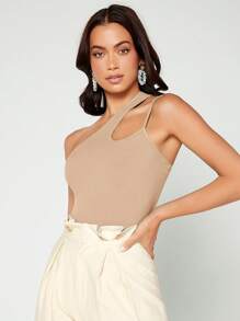 SHEIN BAE Áo dệt kim có gân cắt một bên vai, đi ra ngoài - Màu be - Xem 3