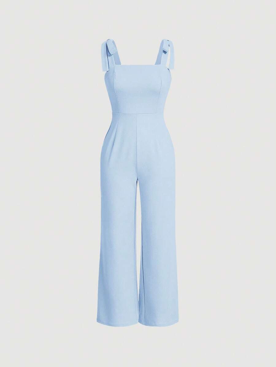 SHEIN MOD Solid Tie Shoulder Cami Jumpsuit - Baby Blue - View 1