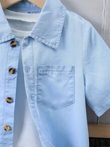 SHEIN 小男童口袋貼布襯衫和短褲不帶T恤