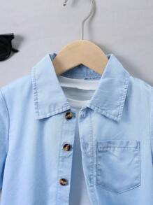 SHEIN 小男童口袋貼布襯衫和短褲不帶T恤