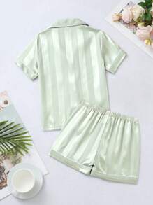 Girls' (big) Striped Design Letter & Eyelash Print Two-piece Homewear Set - Mint Green - View 2