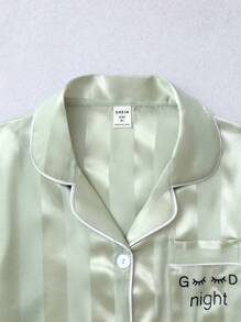 Girls' (big) Striped Design Letter & Eyelash Print Two-piece Homewear Set - Mint Green - View 4