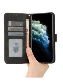 带手机挂饰的实心PU翻盖手机壳，兼容 15/15Plus/15Pro/15Pro Max，国际版，非国内版 - 黑色 - 查看 2