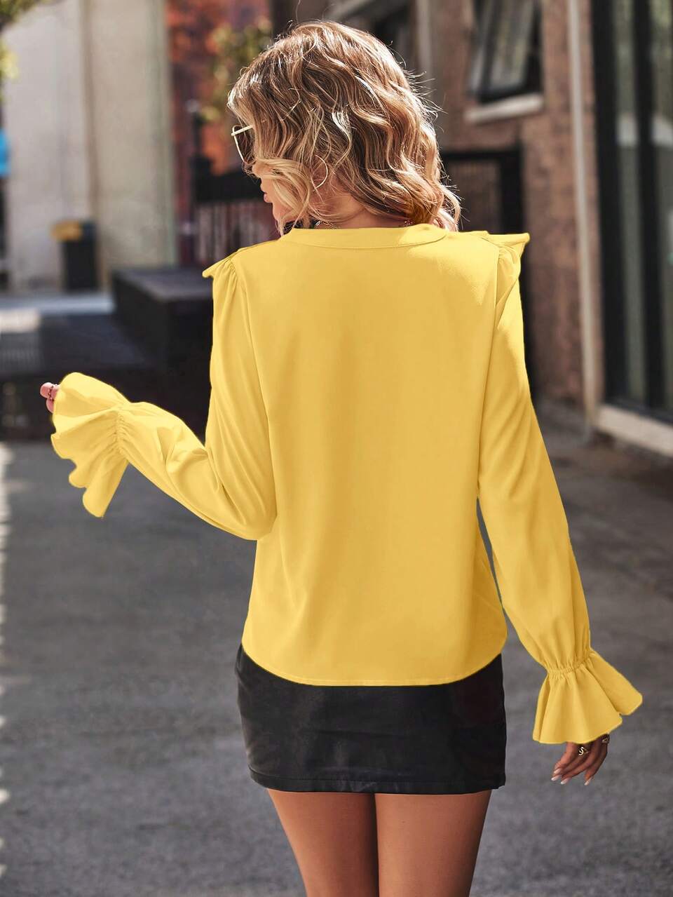 Ruffle Trim Flare Sleeve Blouse