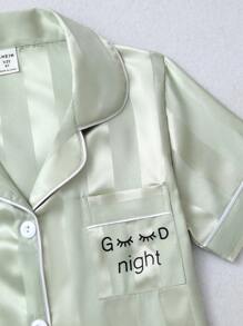 Girls' (big) Striped Design Letter & Eyelash Print Two-piece Homewear Set - Mint Green - View 6