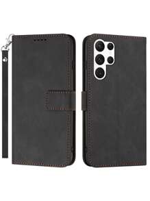 带手机挂饰的实心PU翻盖手机壳，兼容 15/15Plus/15Pro/15Pro Max，国际版，非国内版 - 黑色 - 查看 3