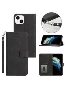 带手机挂饰的实心PU翻盖手机壳，兼容 15/15Plus/15Pro/15Pro Max，国际版，非国内版 - 黑色 - 查看 4