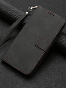 带手机挂饰的实心PU翻盖手机壳，兼容 15/15Plus/15Pro/15Pro Max，国际版，非国内版 - 黑色 - 查看 5