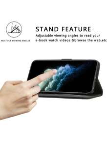 带手机挂饰的实心PU翻盖手机壳，兼容 15/15Plus/15Pro/15Pro Max，国际版，非国内版 - 黑色 - 查看 6