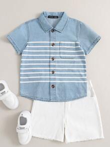 Garçon 1 pièce Chemise En Jean À Rayures