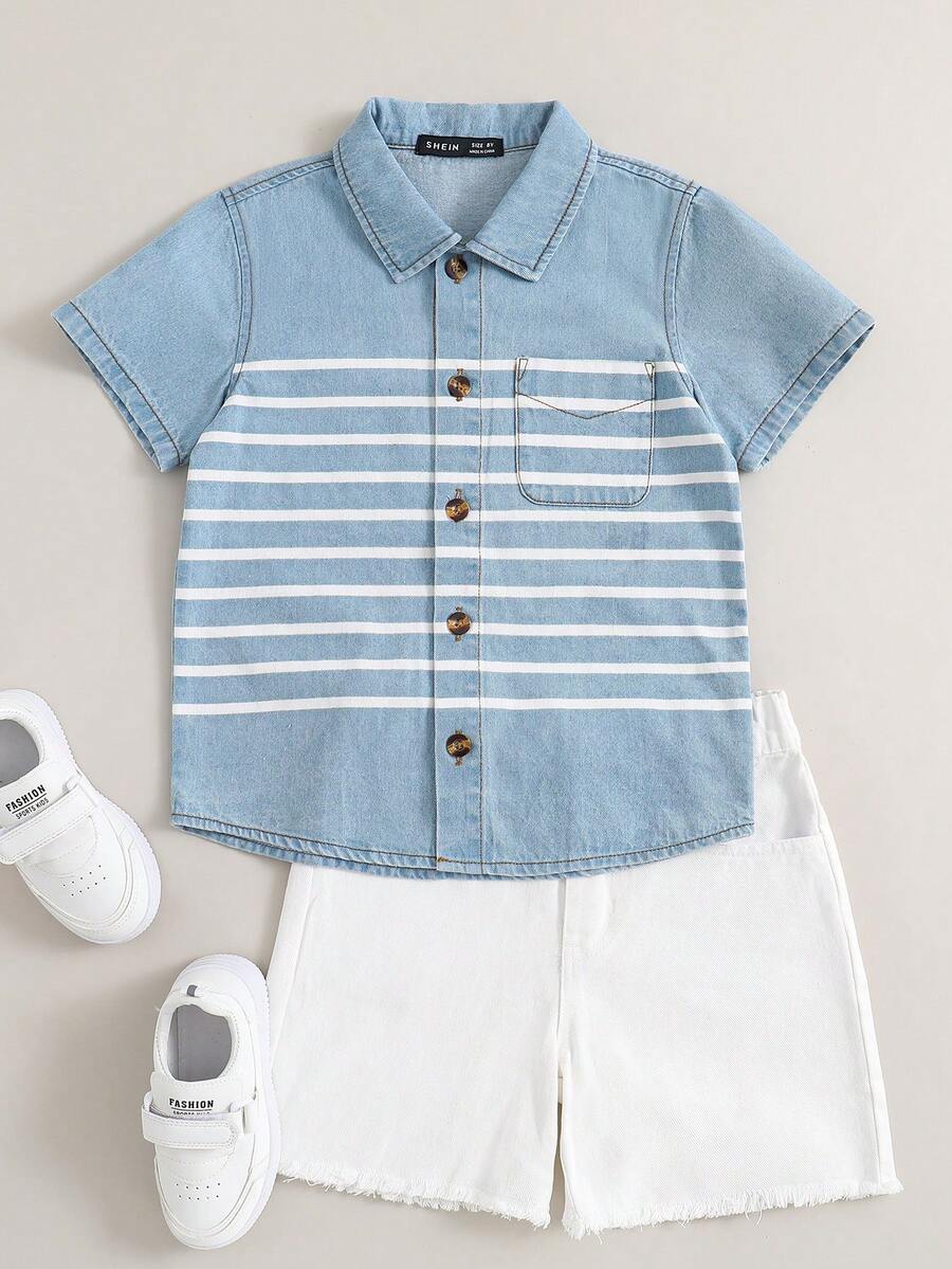 Garçon 1 pièce Chemise En Jean À Rayures