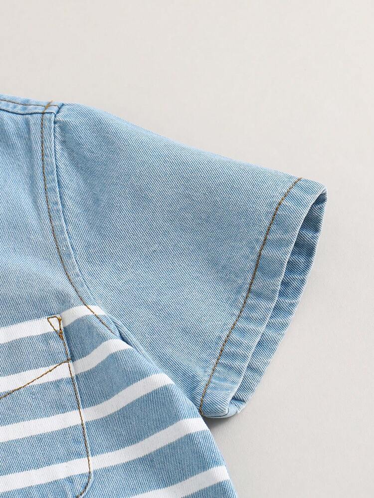Boys 1pc Striped Print Denim Shirt - Light Wash - View 3