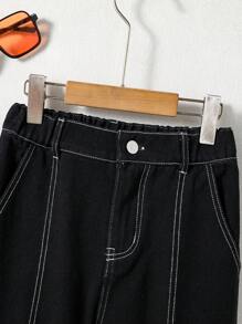 Girls Flap Pocket Side Cargo Trousers - Black - View 3