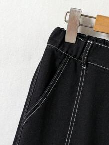 Girls Flap Pocket Side Cargo Trousers - Black - View 4