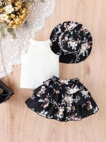 嬰兒掛脖上衣&印花層疊下擺半身裙&帽 - 黑與白 - 查看 3