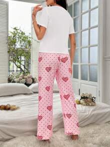 Conjunto de pijama con estampado de corazón y letra