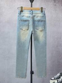 Boys Ripped Frayed Bleach Wash Jeans - Light Wash - View 2