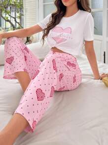 Conjunto de pijama con estampado de corazón y letra
