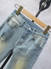 Boys Ripped Frayed Bleach Wash Jeans - Light Wash - View 4