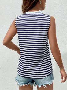 SHEIN Essnce Striped Print Tank Top - Blue and White - View 2