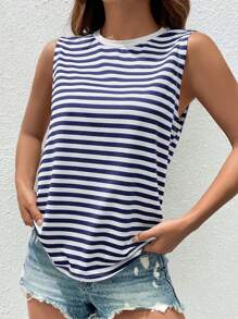 SHEIN Essnce Striped Print Tank Top - Blue and White - View 3