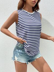SHEIN Essnce Striped Print Tank Top - Blue and White - View 4