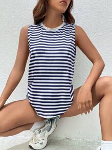 SHEIN Essnce Striped Print Tank Top - Blue and White - View 6