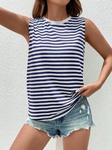SHEIN Essnce Striped Print Tank Top - Blue and White - View 7