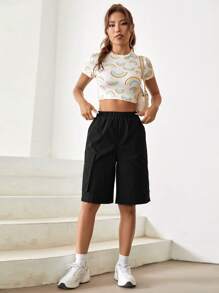 SHEIN EZwear 側翻蓋口袋工裝短褲