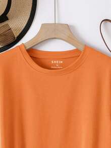 SHEIN EZwear Plus Solid Batwing Sleeve Tee - Orange - View 3