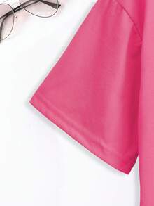 SHEIN LUNE Áo thun nữ Hoạt hình Slogan Giải trí - Màu Hồng Tươi - Xem 5