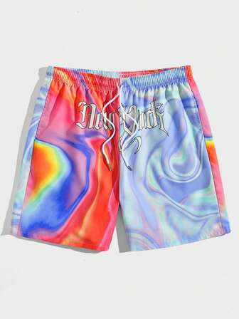 Guys Letter Graphic Drawstring Waist Shorts