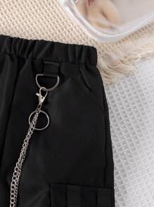 SHEIN 小女童素色背心上衣和褲子帶鏈子 - 黑與白 - 查看 5