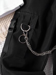 SHEIN 小女童素色背心上衣和褲子帶鏈子 - 黑與白 - 查看 6