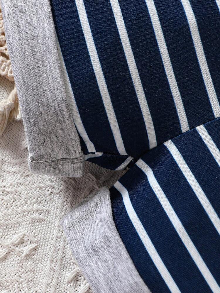 Baby Cartoon Graphic Tee & Striped Shorts - Blue and White - View 7