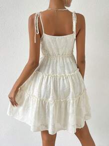 Soleia 提花肩上打結褶邊荷葉邊吊帶連衣裙 - 米色 - 查看 2