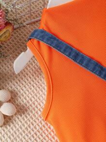 SHEIN 小女童小高領背心上衣&破洞毛邊牛仔短褲&組合包 - 彩色 - 查看 6