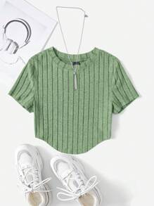 Muchica Curved Hem Rib-knit Tee