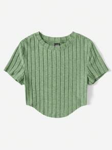 Muchica Curved Hem Rib-knit Tee