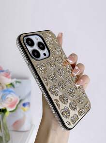 1件奢華閃爍全保護防摔心形微鑲鑽手機殼,適用於iphone 11-15 Pro Max系列 - 金色 - 查看 2