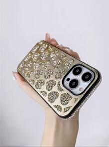 1件奢華閃爍全保護防摔心形微鑲鑽手機殼,適用於iphone 11-15 Pro Max系列 - 金色 - 查看 4